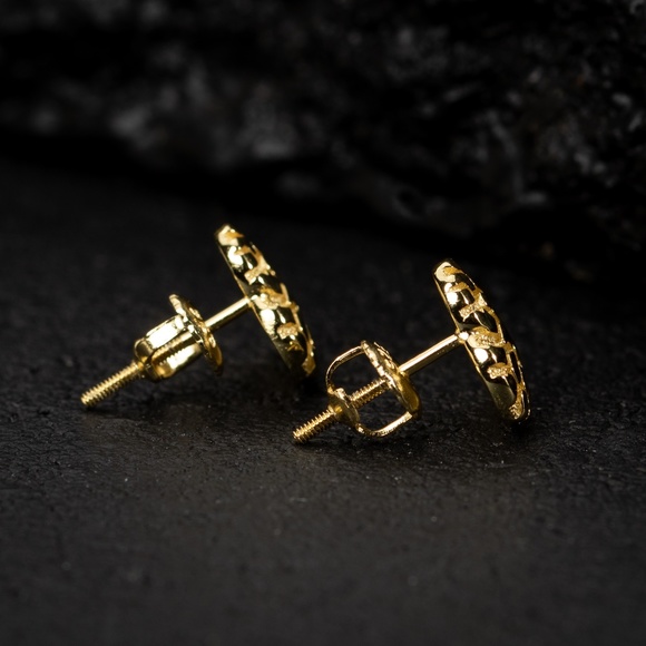 Cute Heart Womens Solid Yellow Gold 925 Sterling Silver Nugget Stud Earrings - Picture 3 of 5